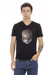 Trussardi Action Black Cotton Men's V-Neck T-Shirt -   -  Trussardi Action.